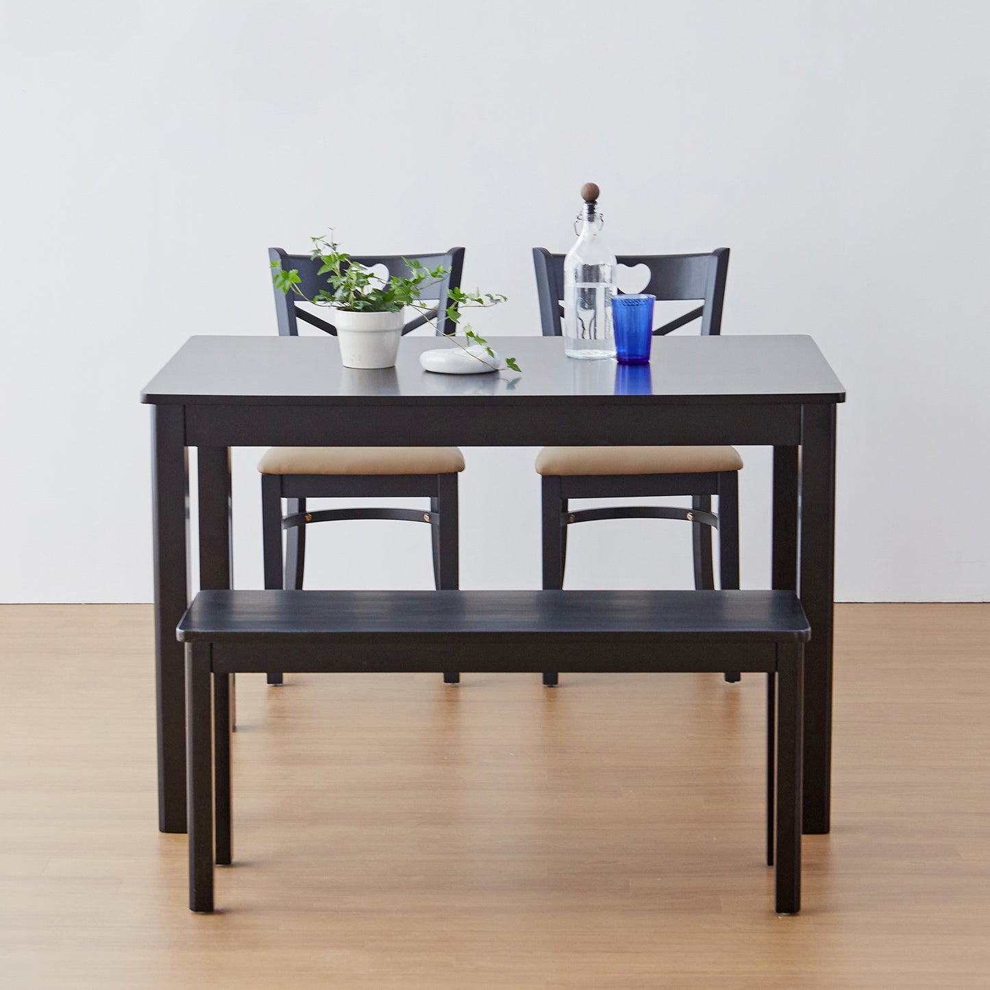 4 Piece Cabin Heart Wooden Dining Room Table Set with Bench