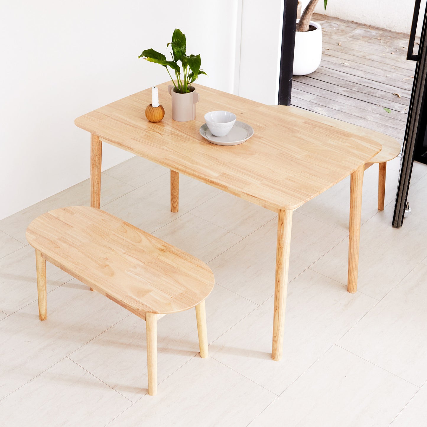 3-Piece Aslan Wooden Dining Room Table Set with Bench