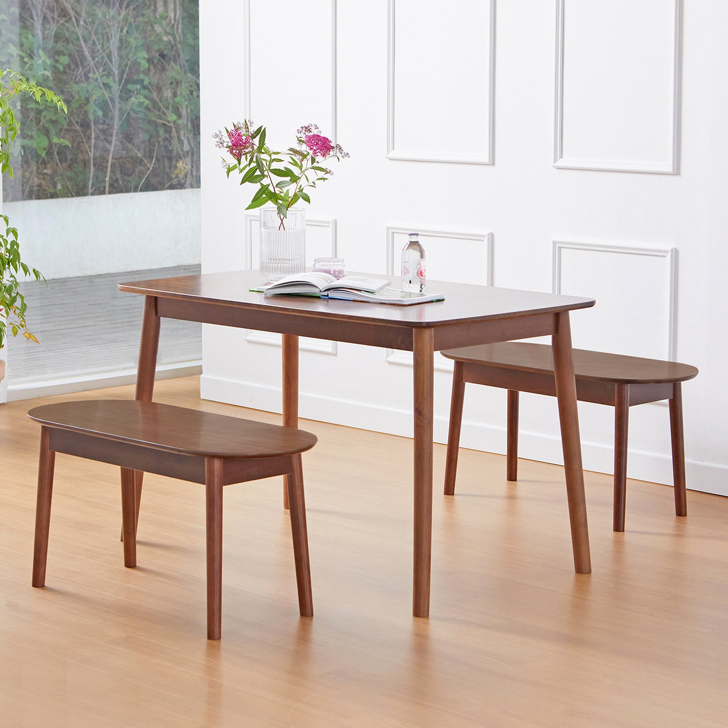 3-Piece Aslan Wooden Dining Room Table Set with Bench