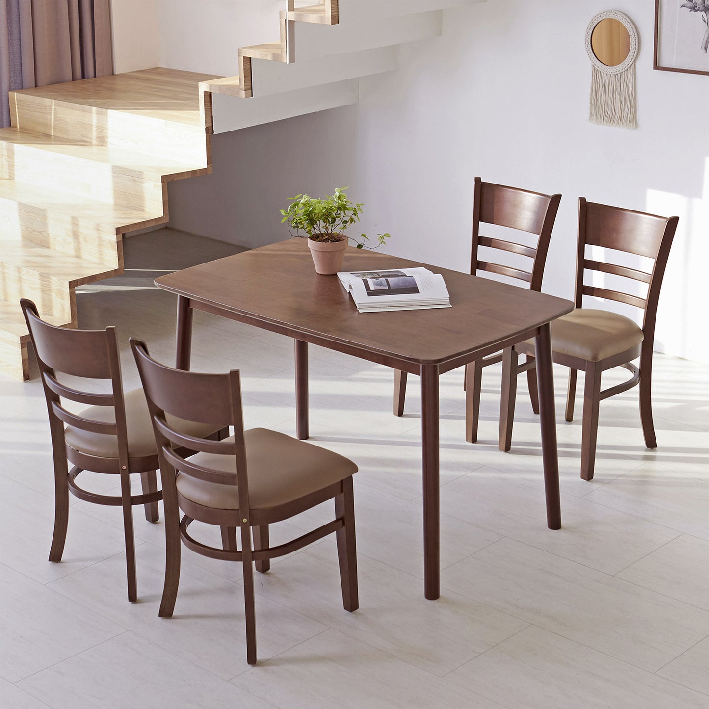 5-Piece Aslan Cabin Wooden Dining Room Table Set with 4 Chairs