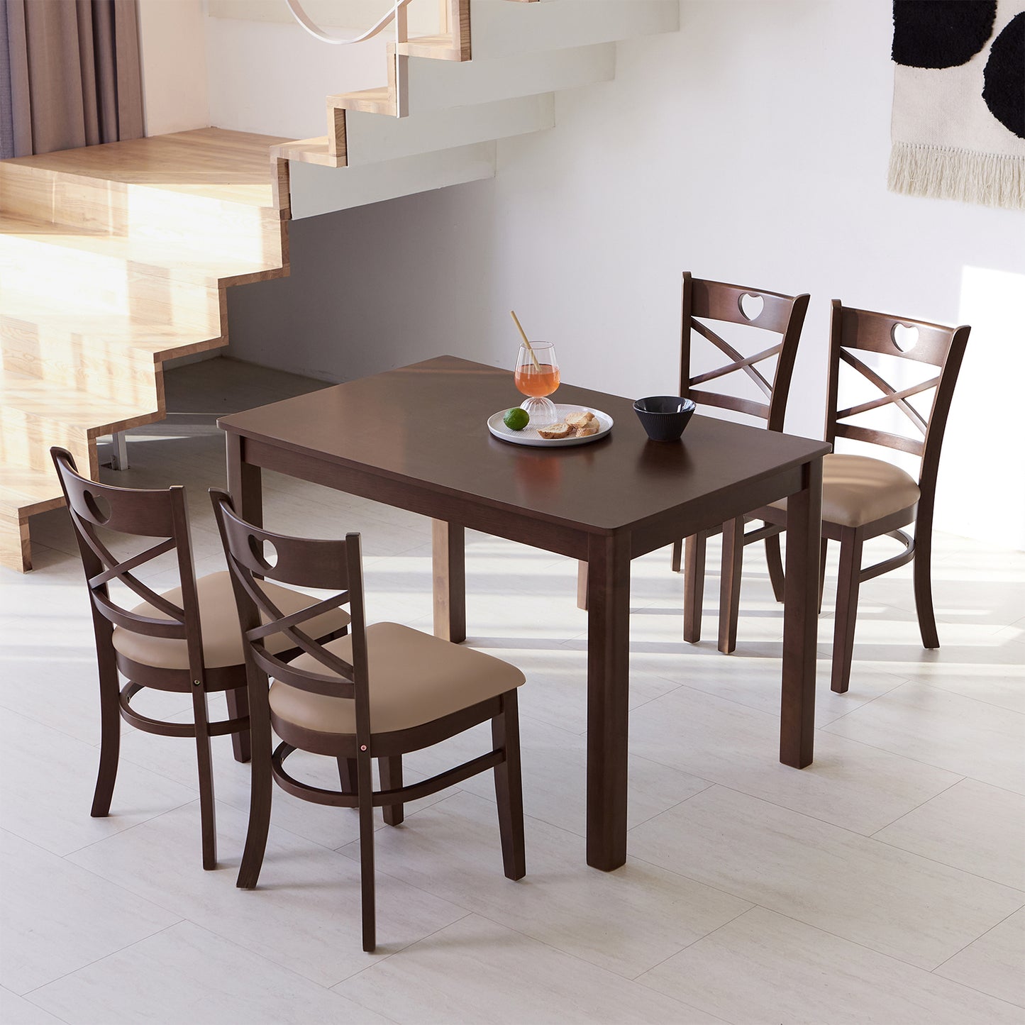 5 Piece Cabin Heart Wooden Dining Room Table Set