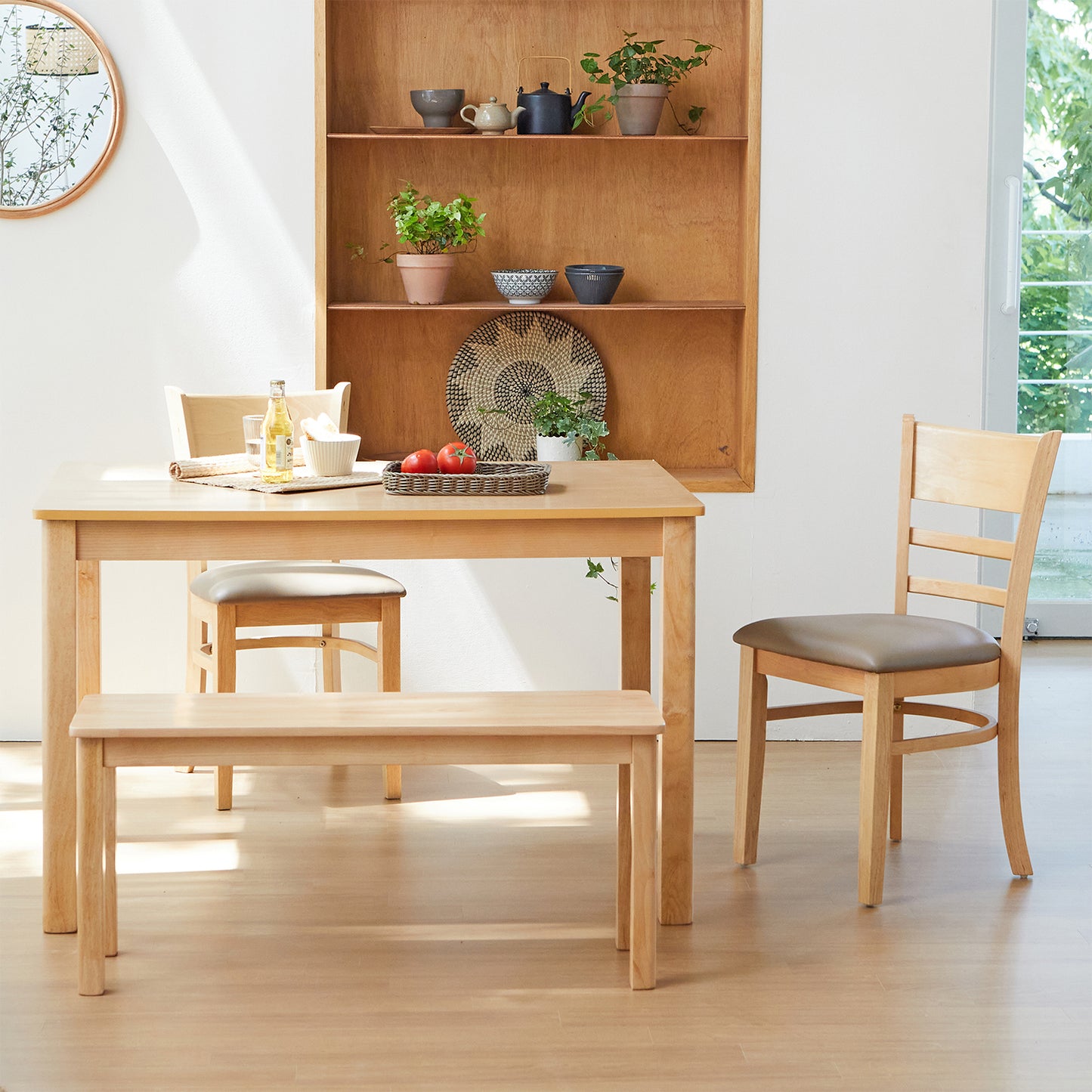 4 Piece Cabin Wooden Dining Room Table Set with Bench