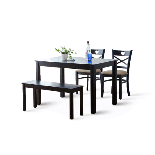4 Piece Cabin Heart Wooden Dining Room Table Set with Bench